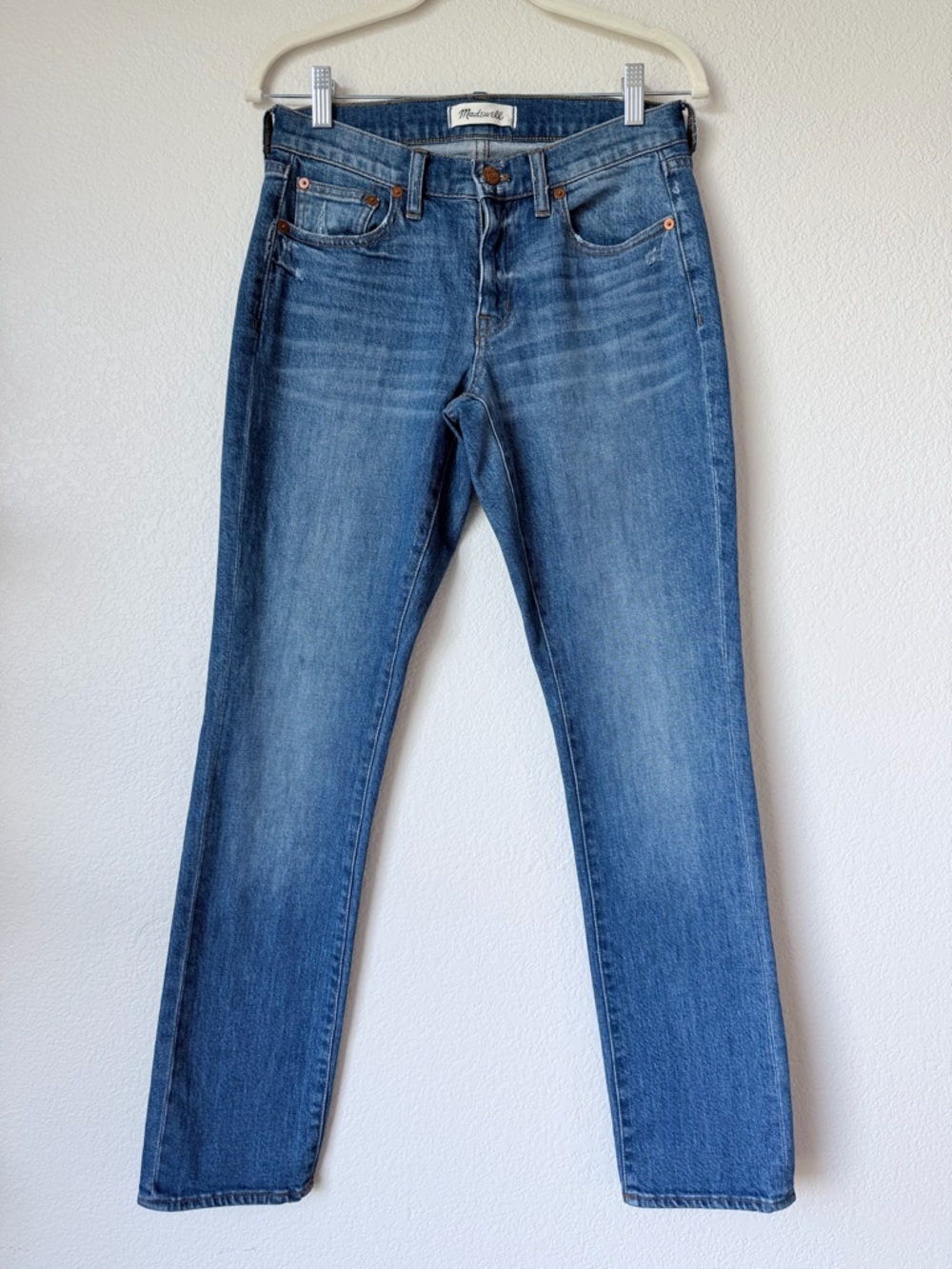 Madewell Slim Boyjean 24 Light Wash Distressed High Rise Straight Skinny